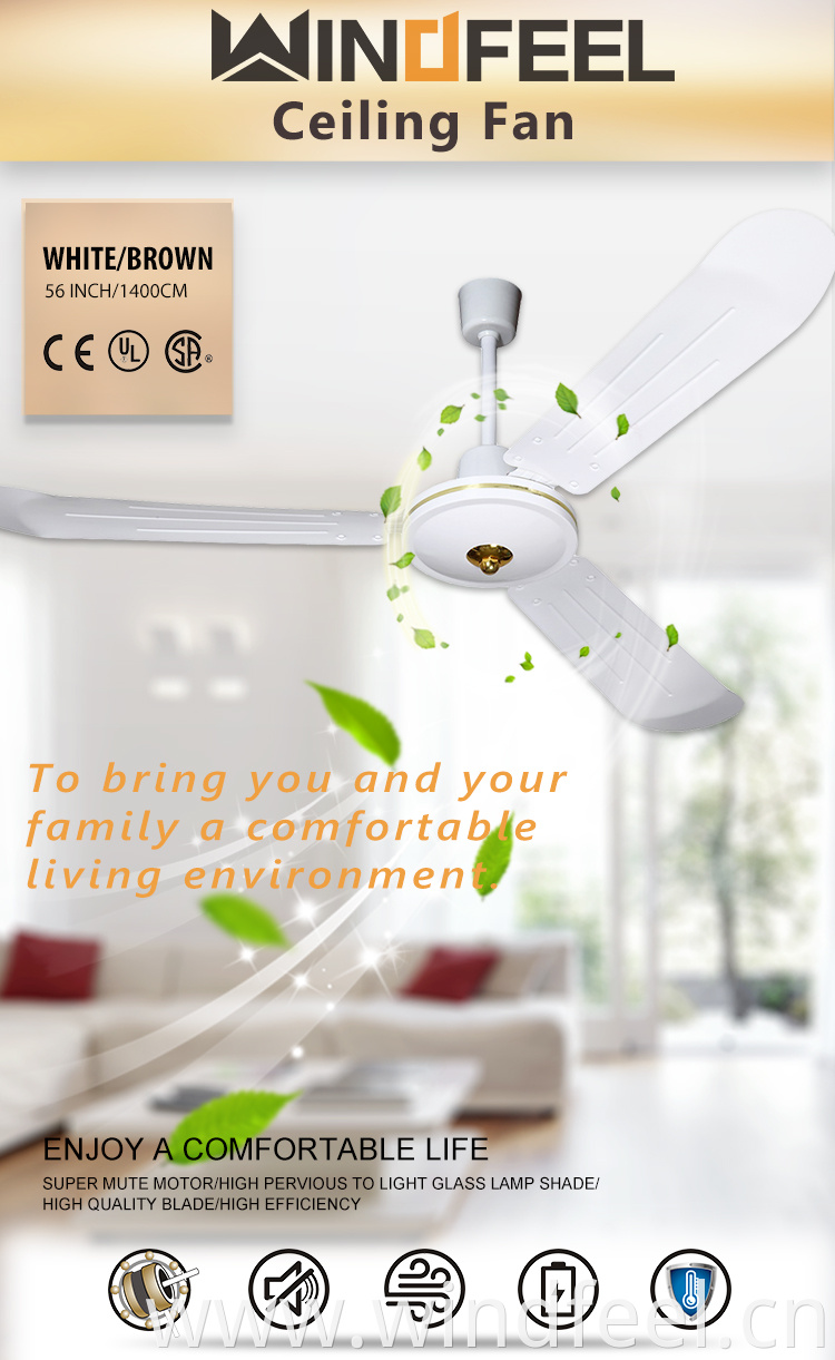 56 inch 1400 mm AC DC Solar Big Power Air Cooling Ghana Ceiling fan with 3 Aluminum Blade